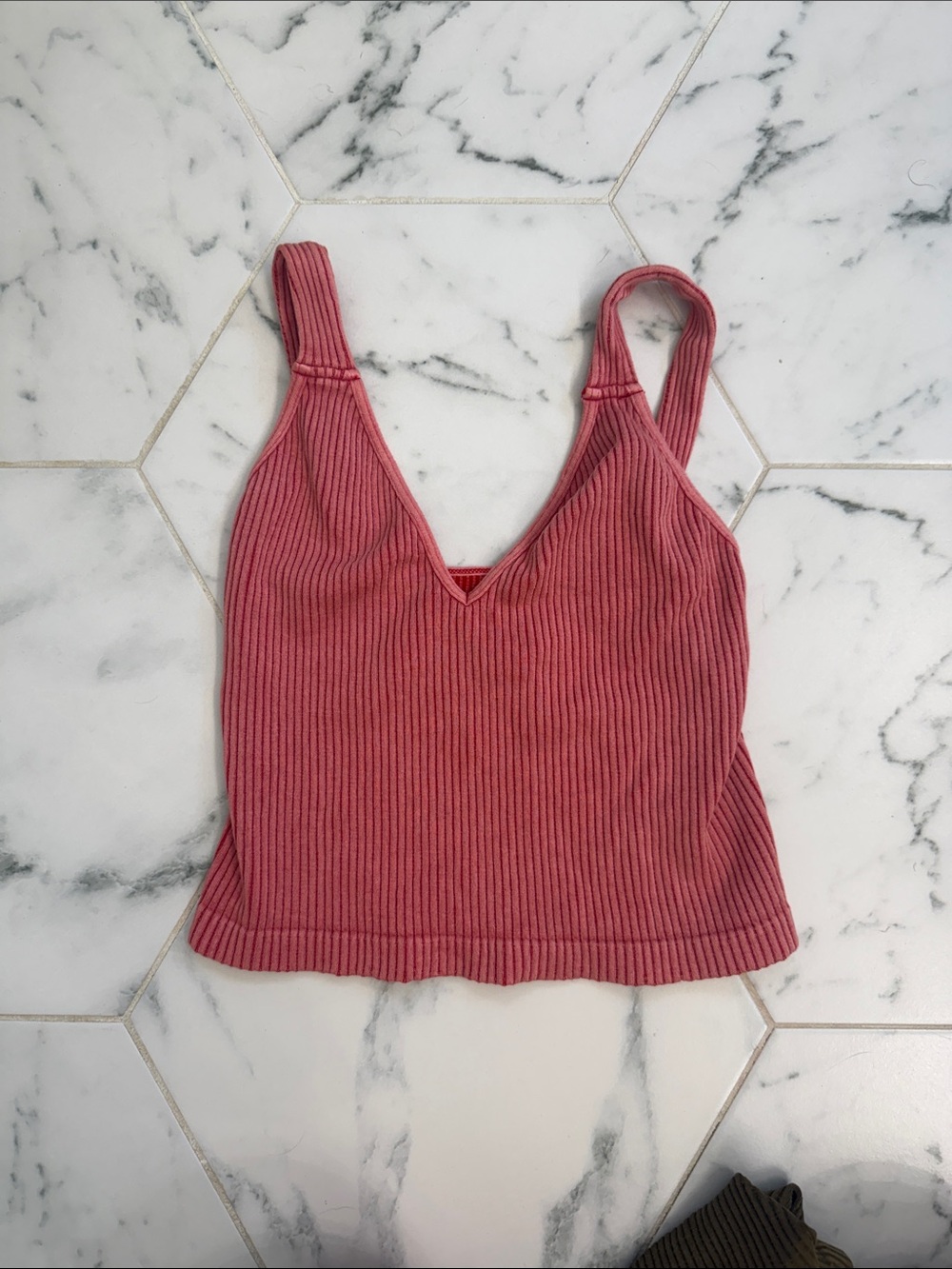 Free People Dusty Rose Ribbed V-Neck Crop Camisole